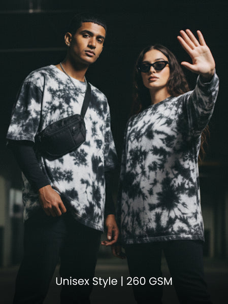 White Black Unisex Oversized Tie-Dye T-Shirt • 260 GSM Pre-Shrunk