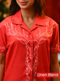 Women Reindeer Cuban Collar Shirt (Relaxed Fit)