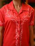 Women Reindeer Cuban Collar Shirt (Relaxed Fit)