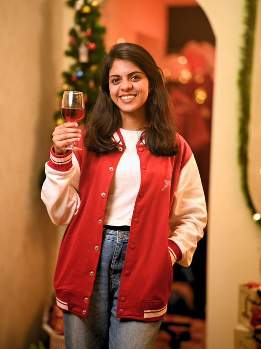 Reindeer Embroidered Unisex Varsity Jacket